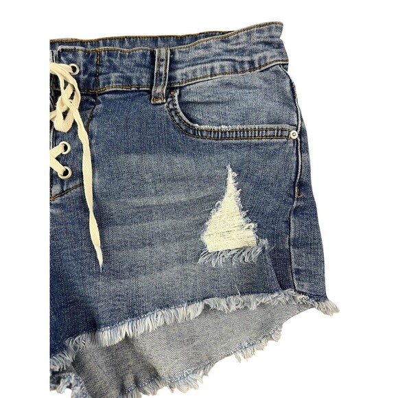 Billabong Lite Hearted Shorts  Women's 26  Lace-Up Fly Cutoff Distressed Denim - Picture 6 of 16